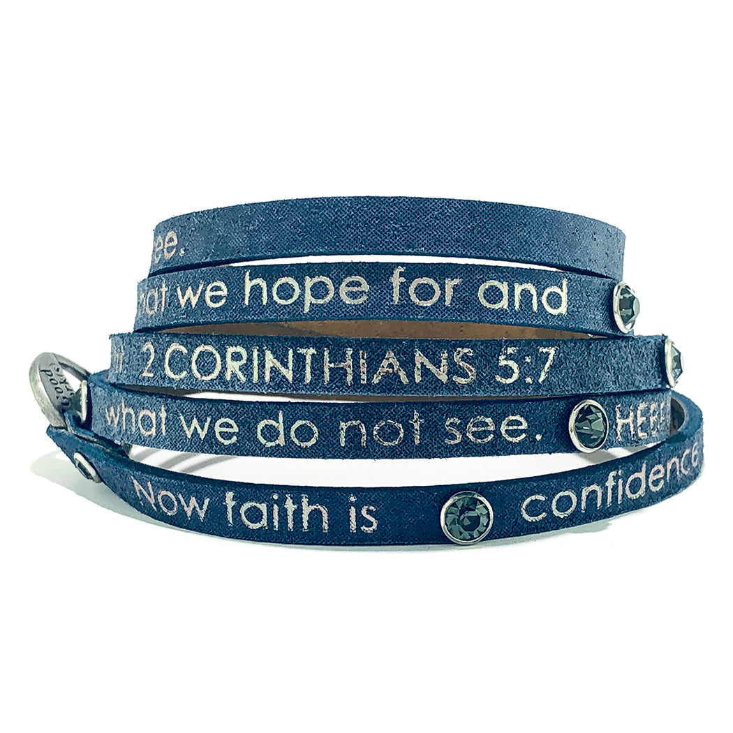 Bible Verse Wrap Around With Crystals – Hebrew 11:1 / 2Corinthians 5:7 - Navy-Good Work(s) Make A Difference® | Christian and Inspirational Jewelry Company in Vernon, California