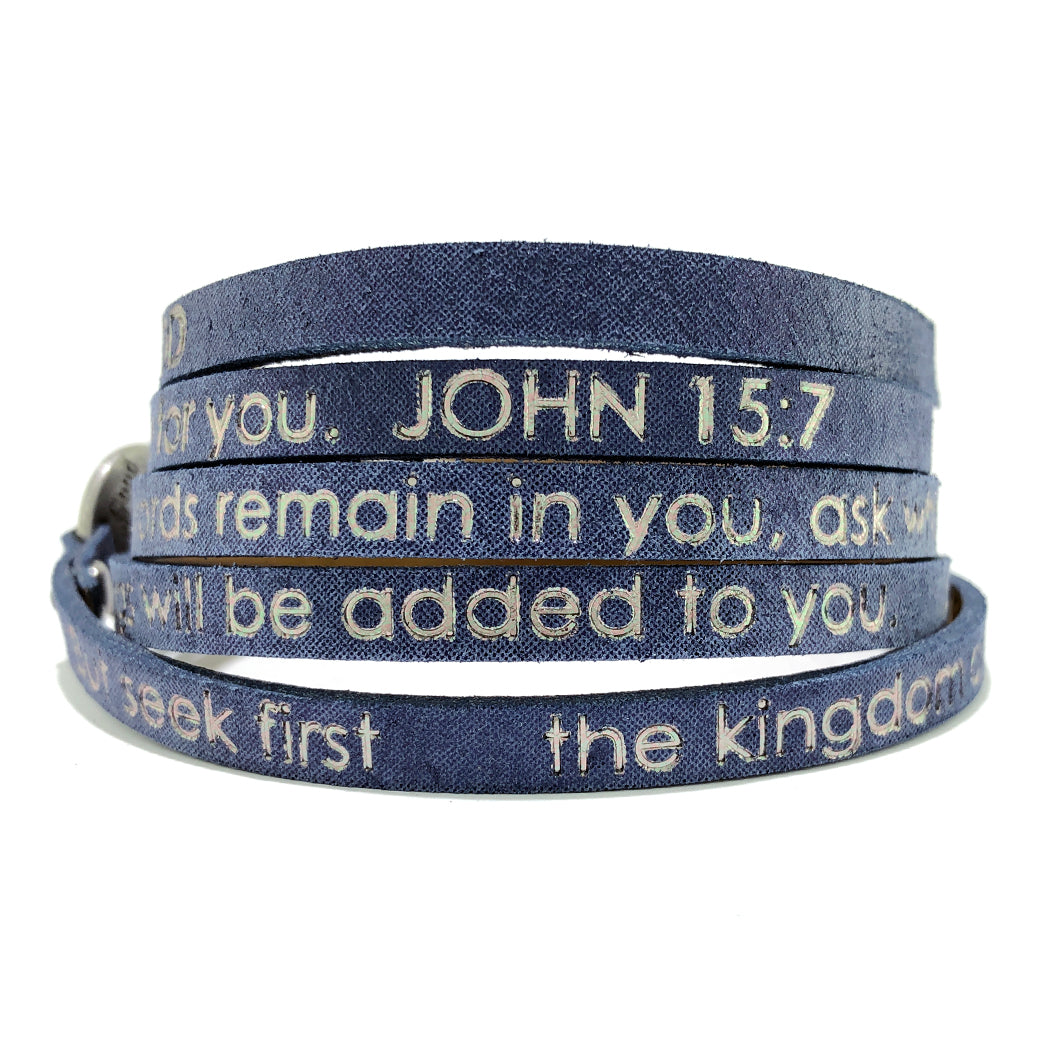 Bible Verse Wrap Around – Matthew 6:33/ John 15:7 – Stardust Navy-Good Work(s) Make A Difference® | Christian and Inspirational Jewelry Company in Vernon, California