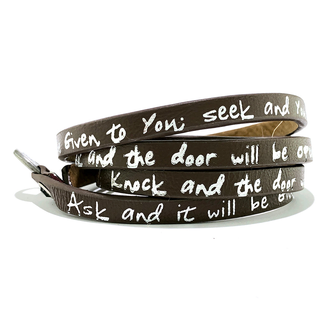 Bible Verse Wrap Around – Matthew 7:7 – Brown-Good Work(s) Make A Difference® | Christian and Inspirational Jewelry Company in Vernon, California