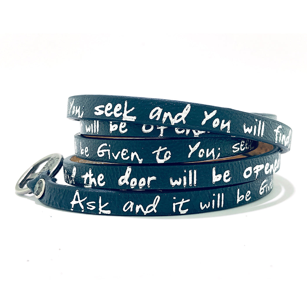 Bible Verse Wrap Around – Matthew 7:7 – Navy-Good Work(s) Make A Difference® | Christian and Inspirational Jewelry Company in Vernon, California