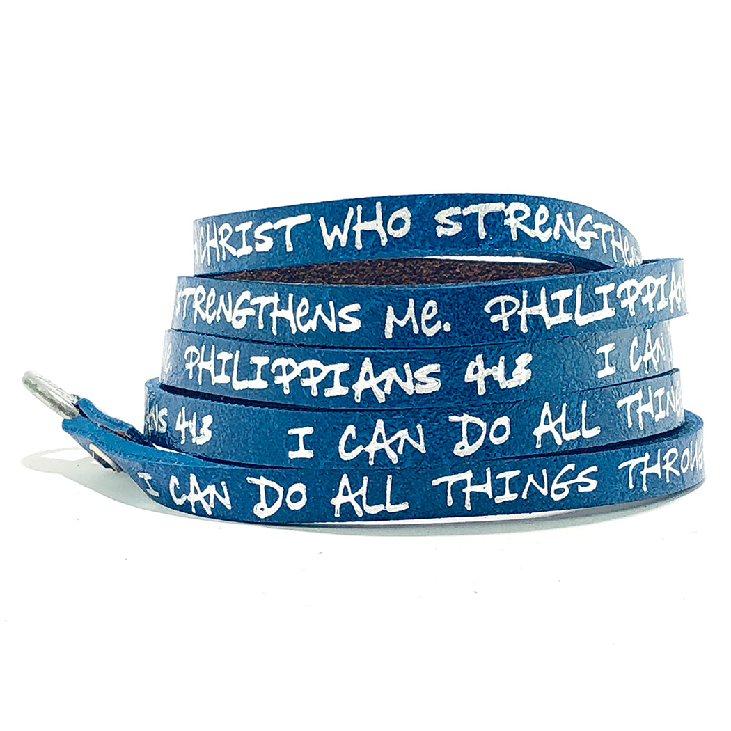 Bible Verse Wrap Around – Philippians 4:13 – Royal Blue-Good Work(s) Make A Difference® | Christian and Inspirational Jewelry Company in Vernon, California