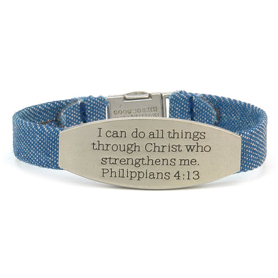 Peace Bible Verse Single Denim Bracelet-Good Work(s) Make A Difference® | Christian and Inspirational Jewelry Company in Vernon, California