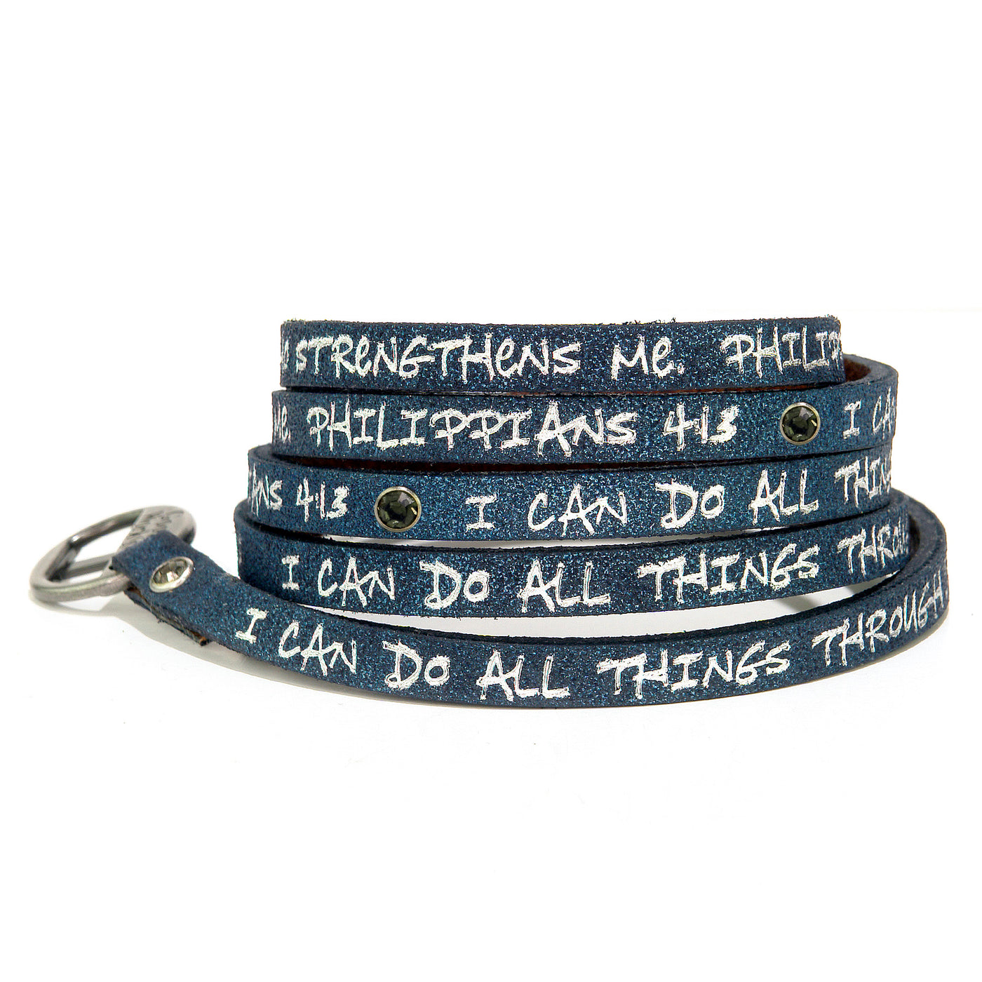 Bible Verse Wrap Around with Crystals - Philippians 4:13 - Stardust Navy-Good Work(s) Make A Difference® | Christian and Inspirational Jewelry Company in Vernon, California