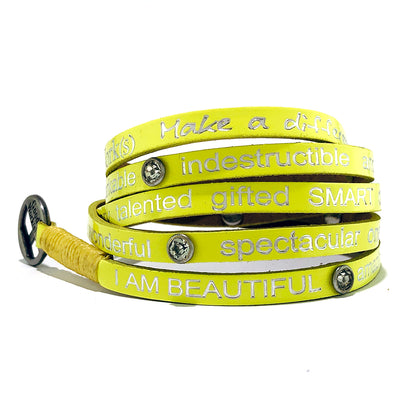 I Am Beautiful Wrap around with Crystals – Neon Yellow-Good Work(s) Make A Difference® | Christian and Inspirational Jewelry Company in Vernon, California