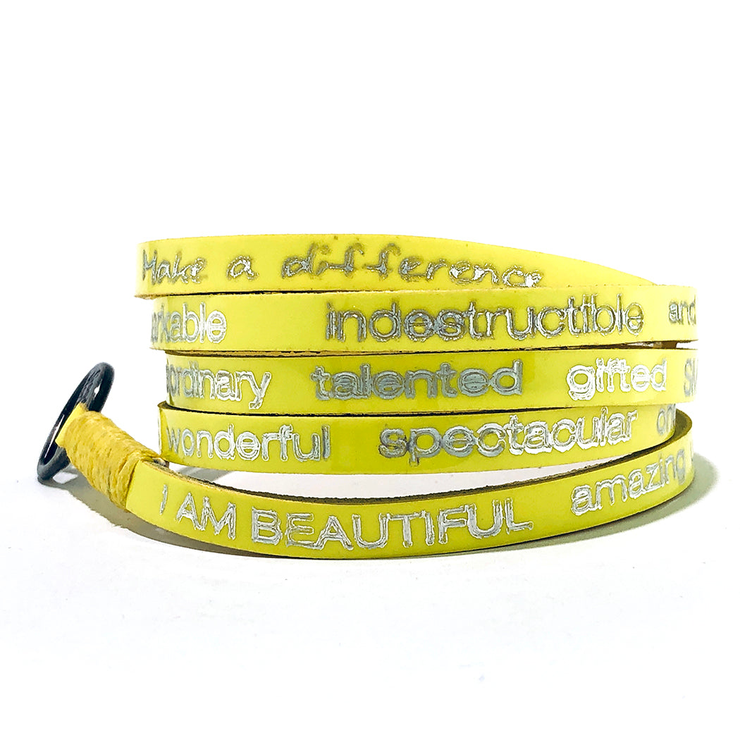 I Am Beautiful Wrap Around– Neon Yellow-Good Work(s) Make A Difference® | Christian and Inspirational Jewelry Company in Vernon, California