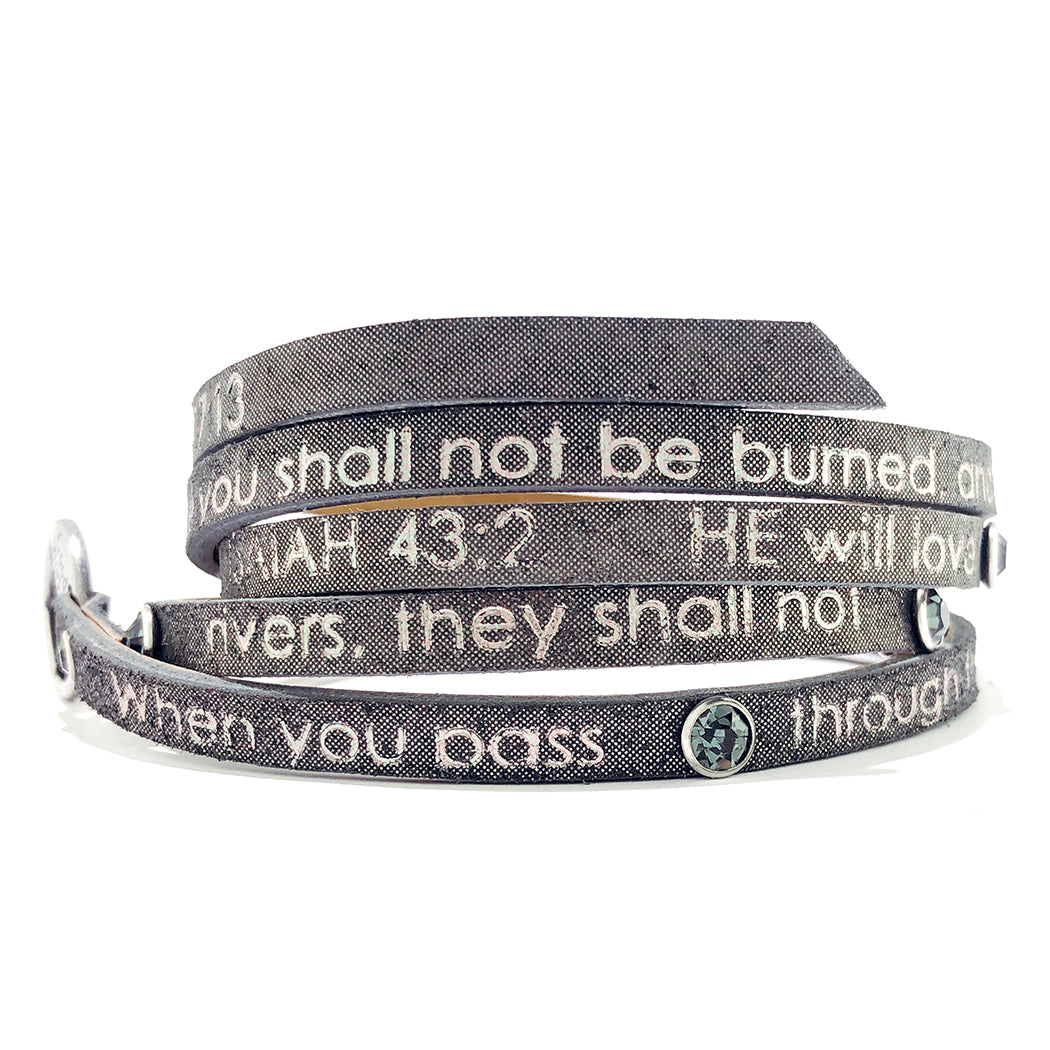 Bible Verse Wrap Around with Crystals - Isaiah 43:2 - Stardust Charcoal-Good Work(s) Make A Difference® | Christian and Inspirational Jewelry Company in Vernon, California