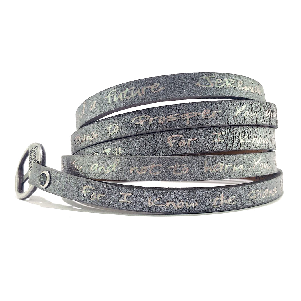 Bible Verse Wrap Around - Jeremiah 29:11 - Dark Gray-Good Work(s) Make A Difference® | Christian and Inspirational Jewelry Company in Vernon, California