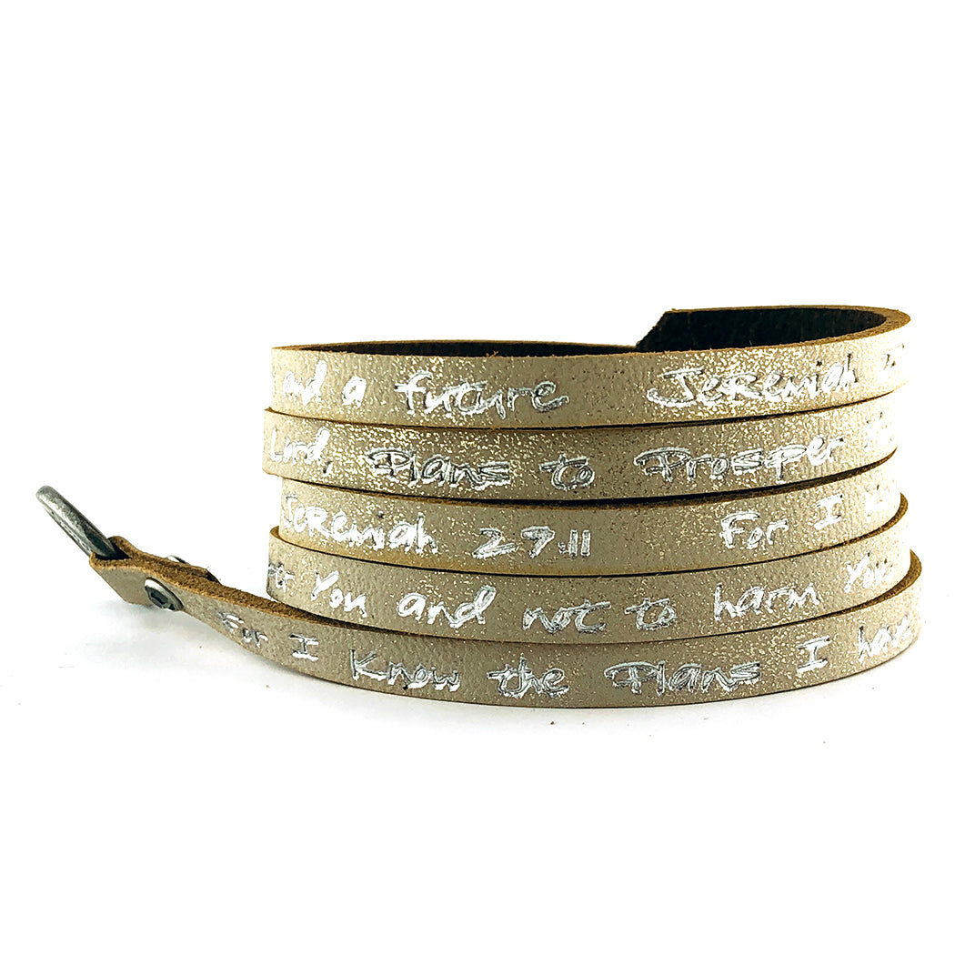 Bible Verse Wrap Around – Jeremiah 29:11 – Light Gold-Good Work(s) Make A Difference® | Christian and Inspirational Jewelry Company in Vernon, California