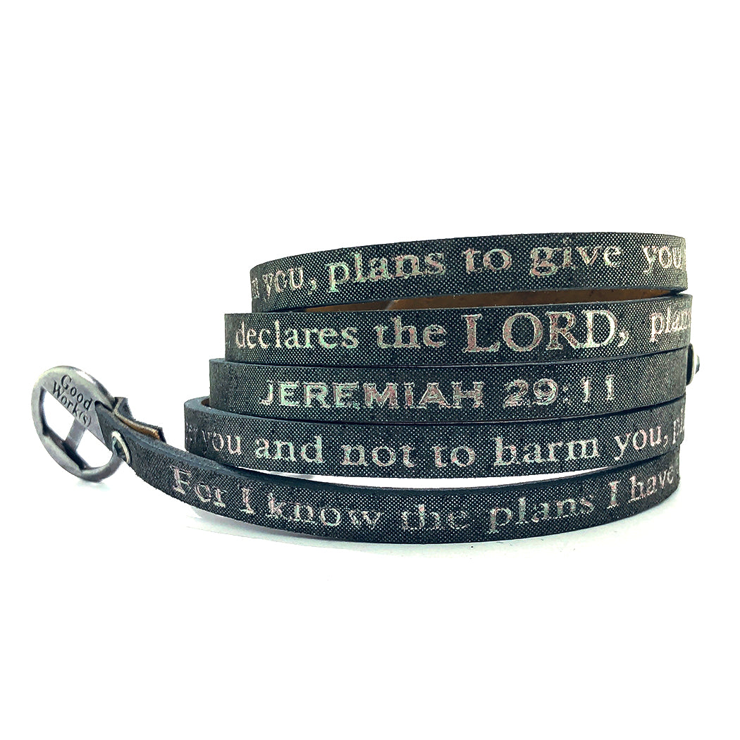 Bible Verse Wrap Around with Crystals – Jeremiah 29:11 – Stardust Charcoal-Good Work(s) Make A Difference® | Christian and Inspirational Jewelry Company in Vernon, California