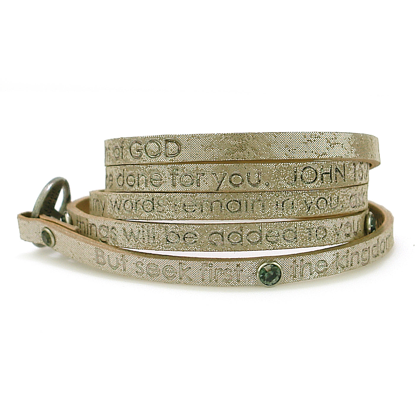 Bible Verse Wrap Around with Crystals - John 15:7 / Matthew 6:33 - Pearl-Good Work(s) Make A Difference® | Christian and Inspirational Jewelry Company in Vernon, California