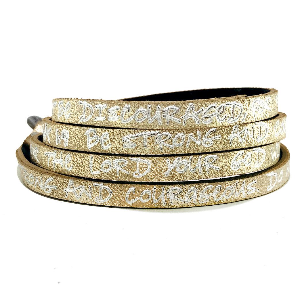 Bible Verse Wrap Around – Joshua 1:9 – Light Gold-Good Work(s) Make A Difference® | Christian and Inspirational Jewelry Company in Vernon, California