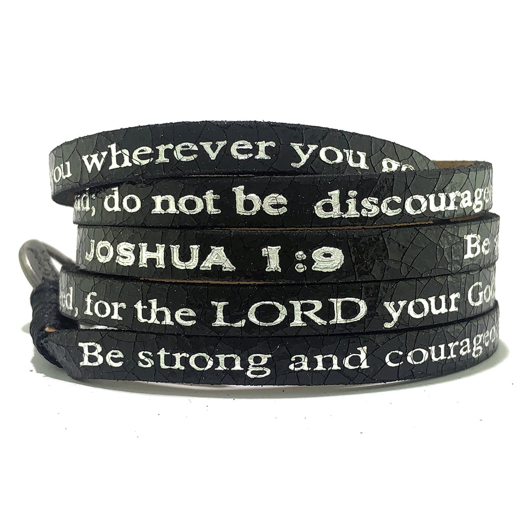 Bible Verse Wrap Around – Joshua 1:9 – Metallic Black-Good Work(s) Make A Difference® | Christian and Inspirational Jewelry Company in Vernon, California