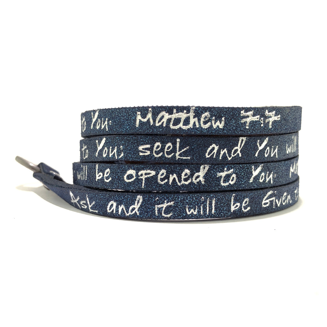 Bible Verse Wrap Around – Matthew 7:7 – Stardust Navy-Good Work(s) Make A Difference® | Christian and Inspirational Jewelry Company in Vernon, California