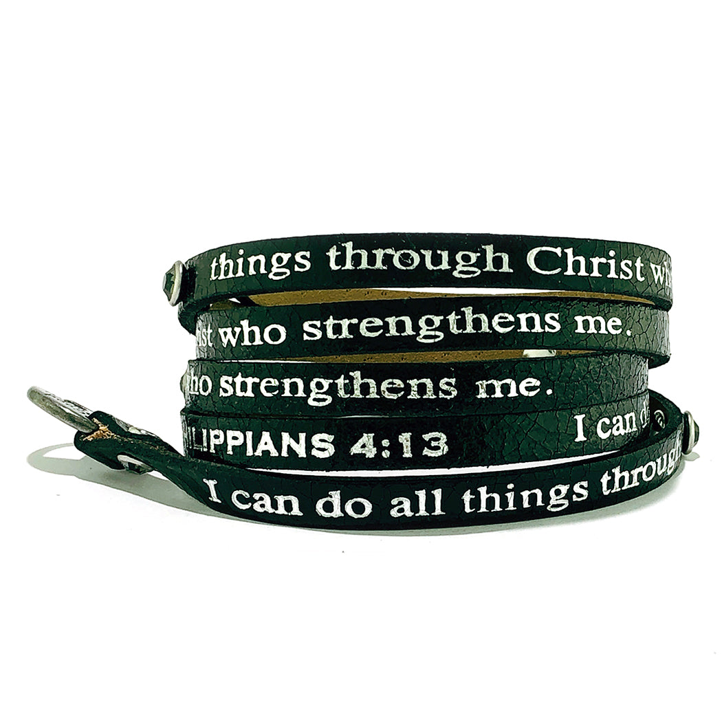 Bible Verse Wrap Around with Crystals – Philippians 4:13 – Black-Good Work(s) Make A Difference® | Christian and Inspirational Jewelry Company in Vernon, California
