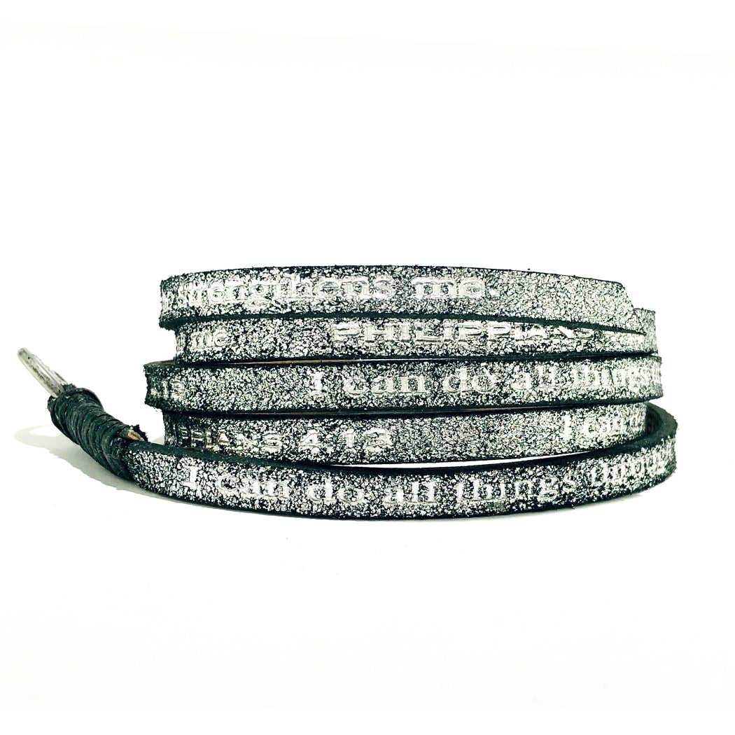 Bible Verse Wrap Around - Philippians 4:13 - Stardust Black-Good Work(s) Make A Difference® | Christian and Inspirational Jewelry Company in Vernon, California