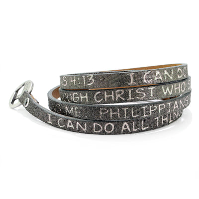Bible Verse Wrap Around – Philippians 4:13 – Stardust Charcoal-Good Work(s) Make A Difference® | Christian and Inspirational Jewelry Company in Vernon, California