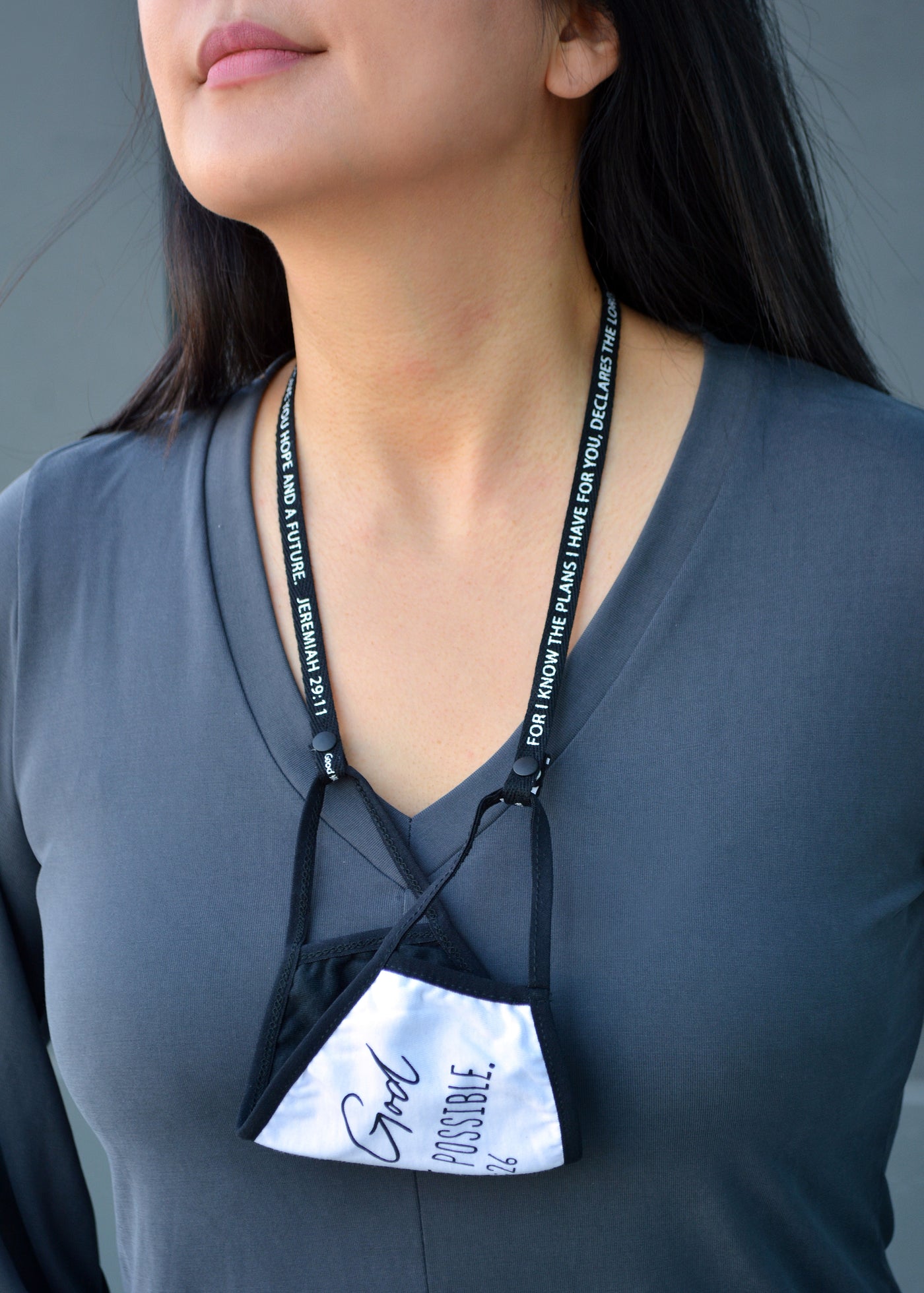 FACE MASK LANYARD - BLACK - JEREMIAH 29:11-Good Work(s) Make A Difference® | Christian and Inspirational Jewelry Company in Vernon, California